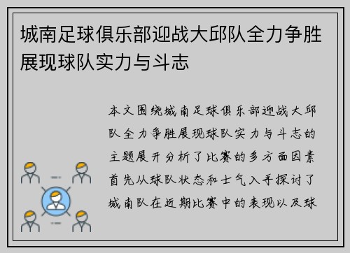 城南足球俱乐部迎战大邱队全力争胜展现球队实力与斗志